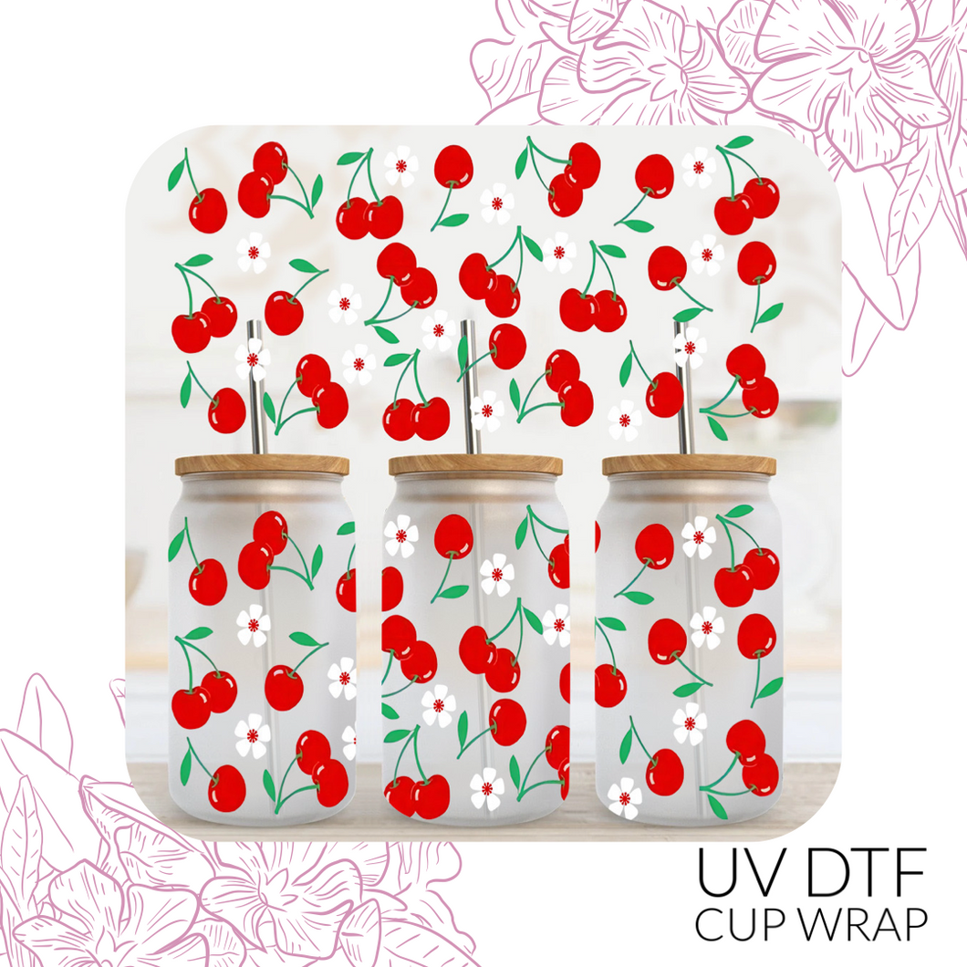 3138 Cherries & Flowers UV DTF Wrap