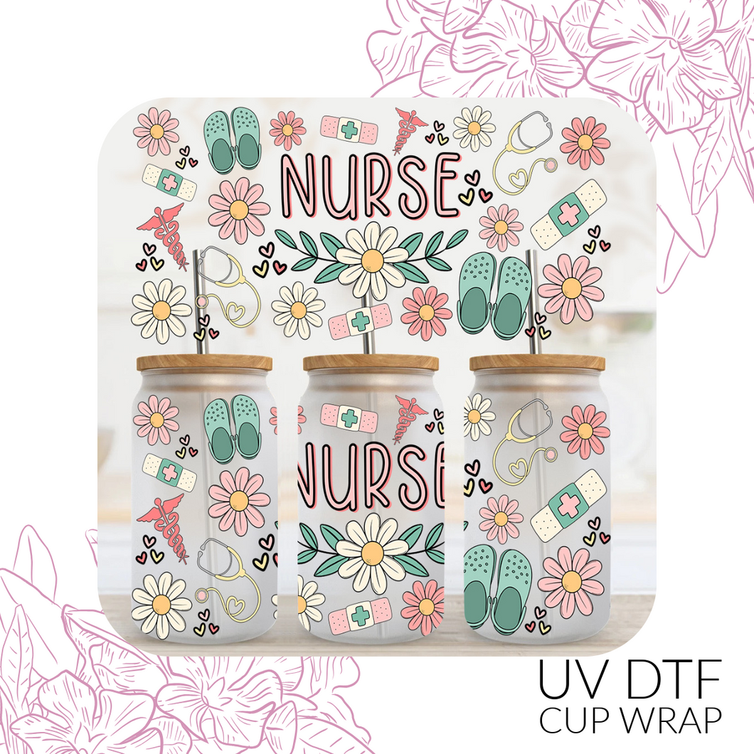 4226 Floral Nurse UV DTF Wrap