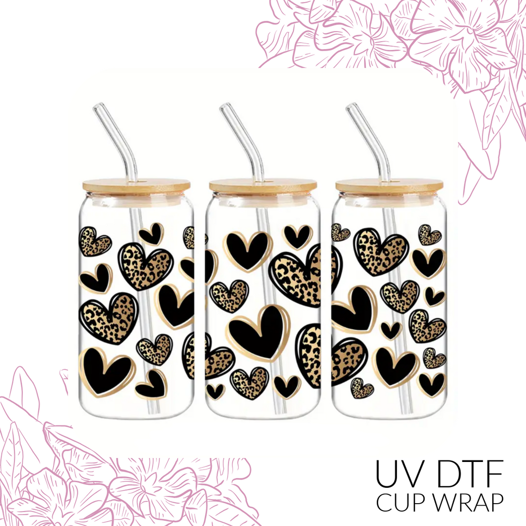 T5600 Black Leopard Hearts UV DTF Wrap
