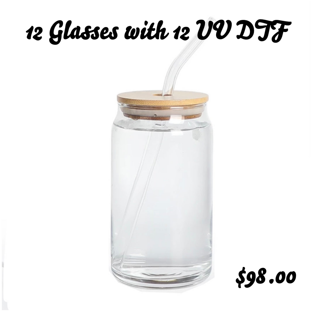 12 Can Glasses with 12 UV DTF