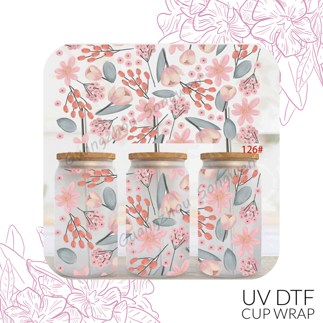 126 Pink Floral UV DTF Wrap