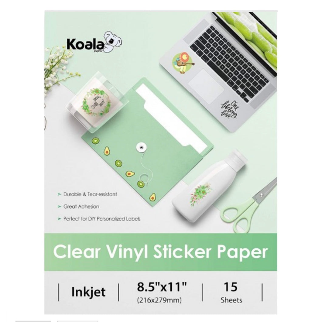Clear 8.5” X 11” Inkjet Vinyl Sticker Paper