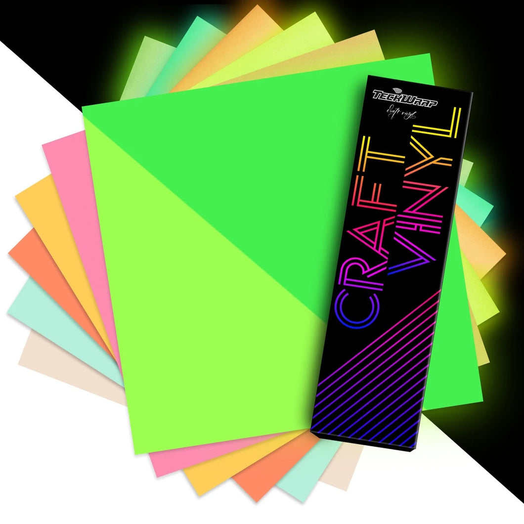 6 Sheet Glow In The Dark Teckwrap Craft Adhesive Vinyl