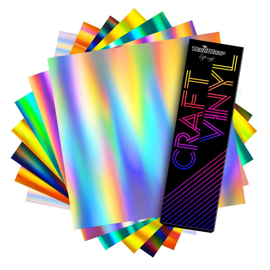 7 Sheet Glossy Holographic Teckwrap Craft Adhesive Vinyl