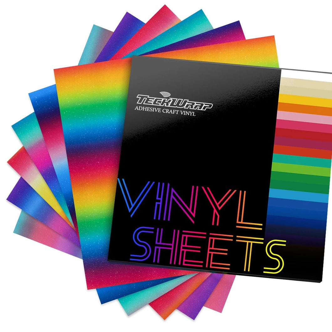 6 Sheet Rainbow Stripe Teckwrap Craft Adhesive Vinyl